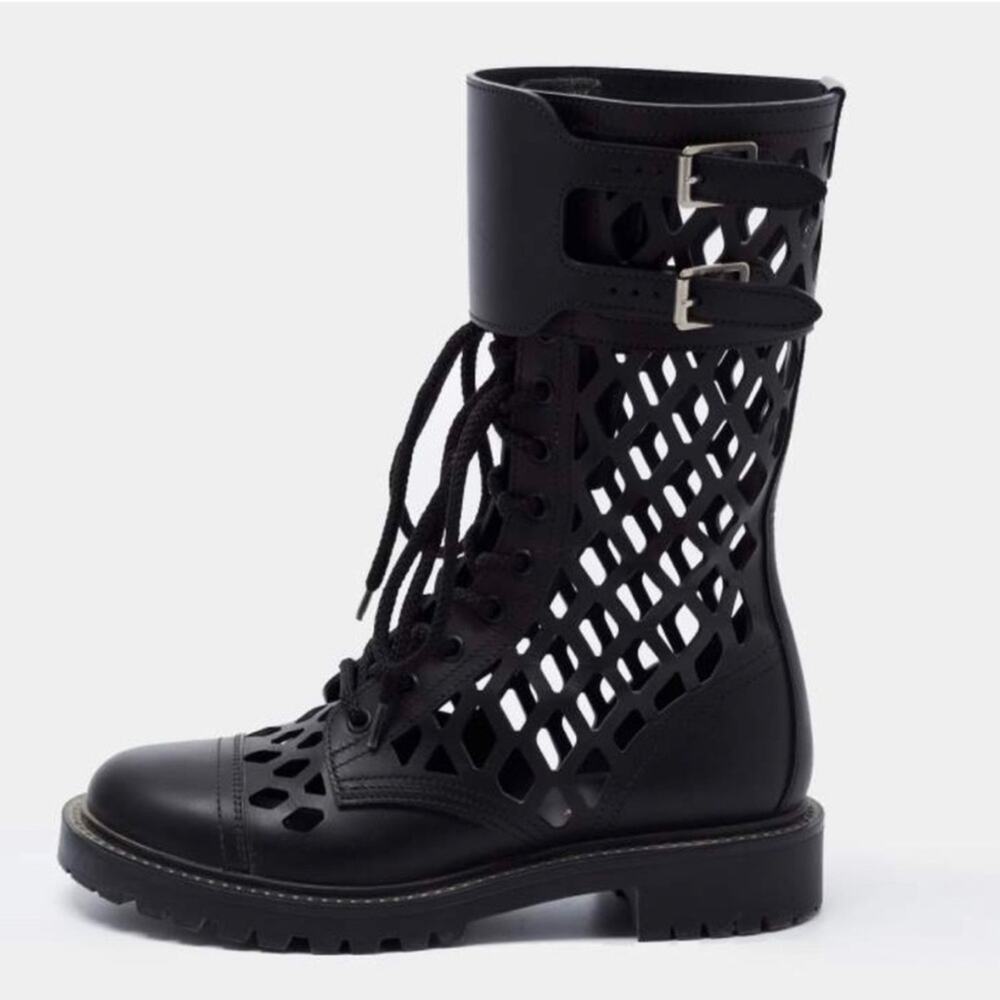 Christian Dior Laser Cut D Trap Boots Black Leather Size 37 - Picture 14 of 14